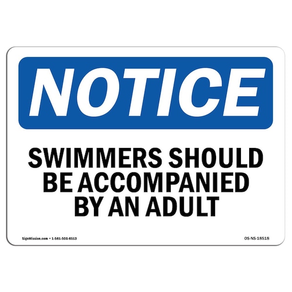 Signmission OSHA Notice Sign, 5" Height, 7" Width, Swimmers Should Be Accompanied By An Adult Sign, Landscape OS-NS-D-57-L-18518 - main